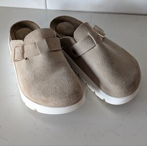 Project Cloud Benton Chunky Clogs Beige Shoes Mules Women Leather Size 6.5